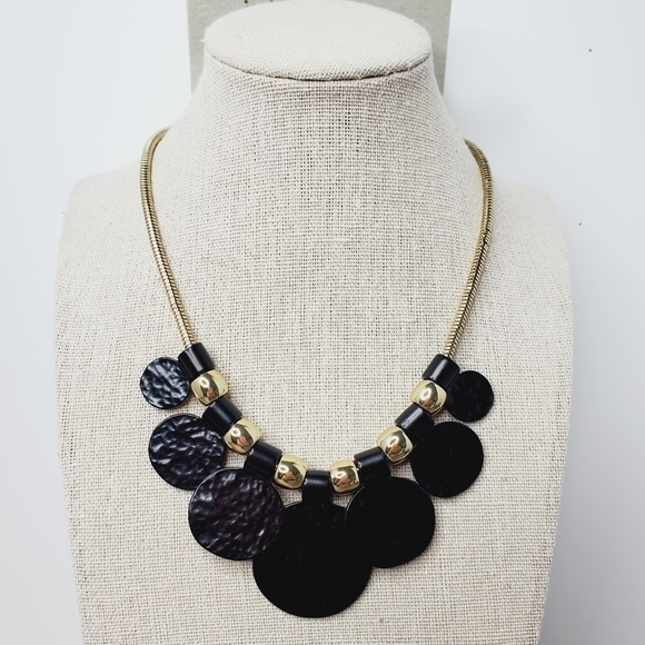 New gold black statement‎ necklace metal summer - Picture 2 of 11